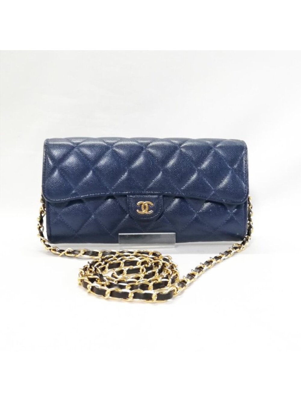 Chanel Class Caviar Leather Quilted Wallet Navy